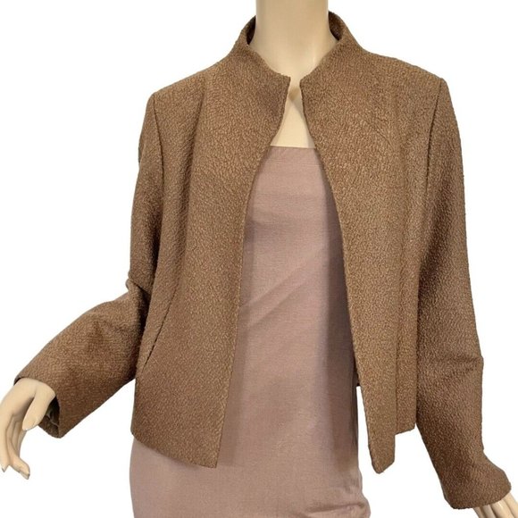 Annette Gortz Blazer Jacket Open Front Brown Boucle Virgin Wool Blend Size 38 - Picture 1 of 9